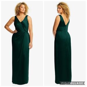 After Six 6864 Faux Wrap Whisper Satin Maxi Dress Gown Evergreen 14‎